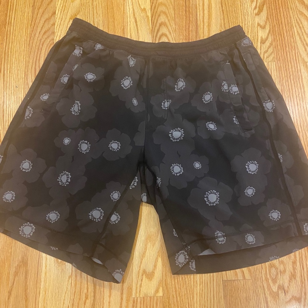 Black floral Lululemon shorts